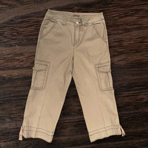 JAG Cropped Wide Leg Cargo Pants Relaxed Fit Sz 8 Khaki Cuff Drawstring Pockets - Picture 1 of 9